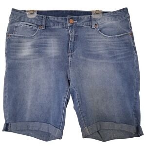 Time & Tru Womens Blue Denim Jean Shorts‎ Cuffed Frayed Hem Size 18 Spring
